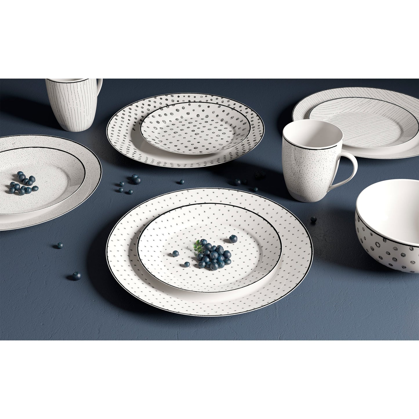 Dinnerware Set 12 Piece Black and White Service for 4