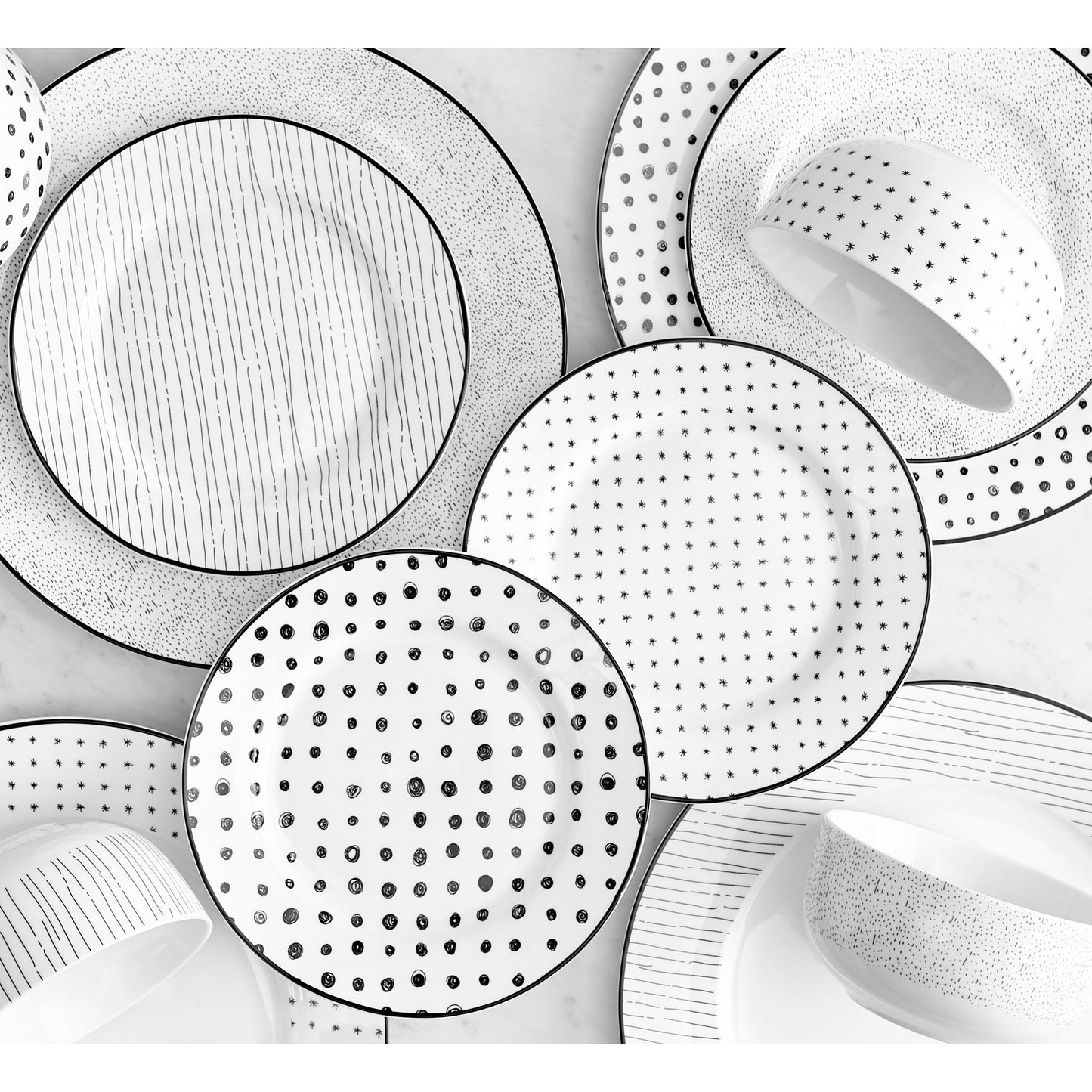 Dinnerware Set 12 Piece Black and White Service for 4