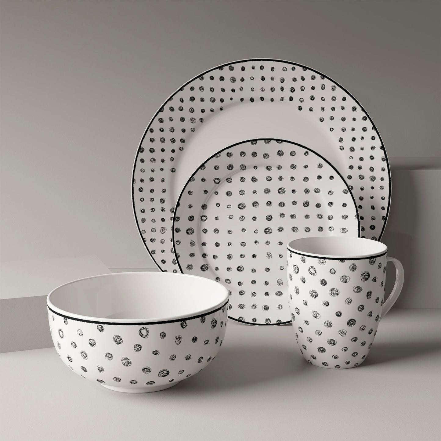 Dinnerware Set 12 Piece Black and White Service for 4