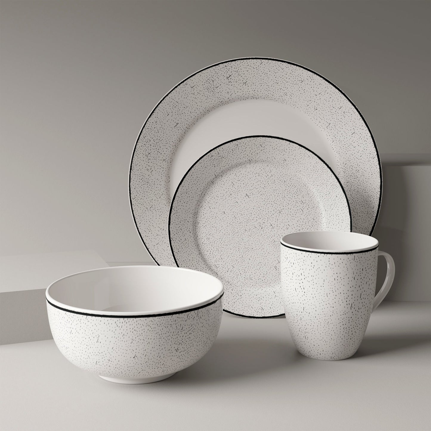 Dinnerware Set 12 Piece Black and White Service for 4