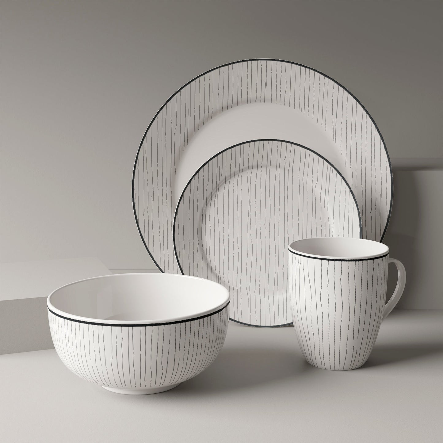 Dinnerware Set 12 Piece Black and White Service for 4