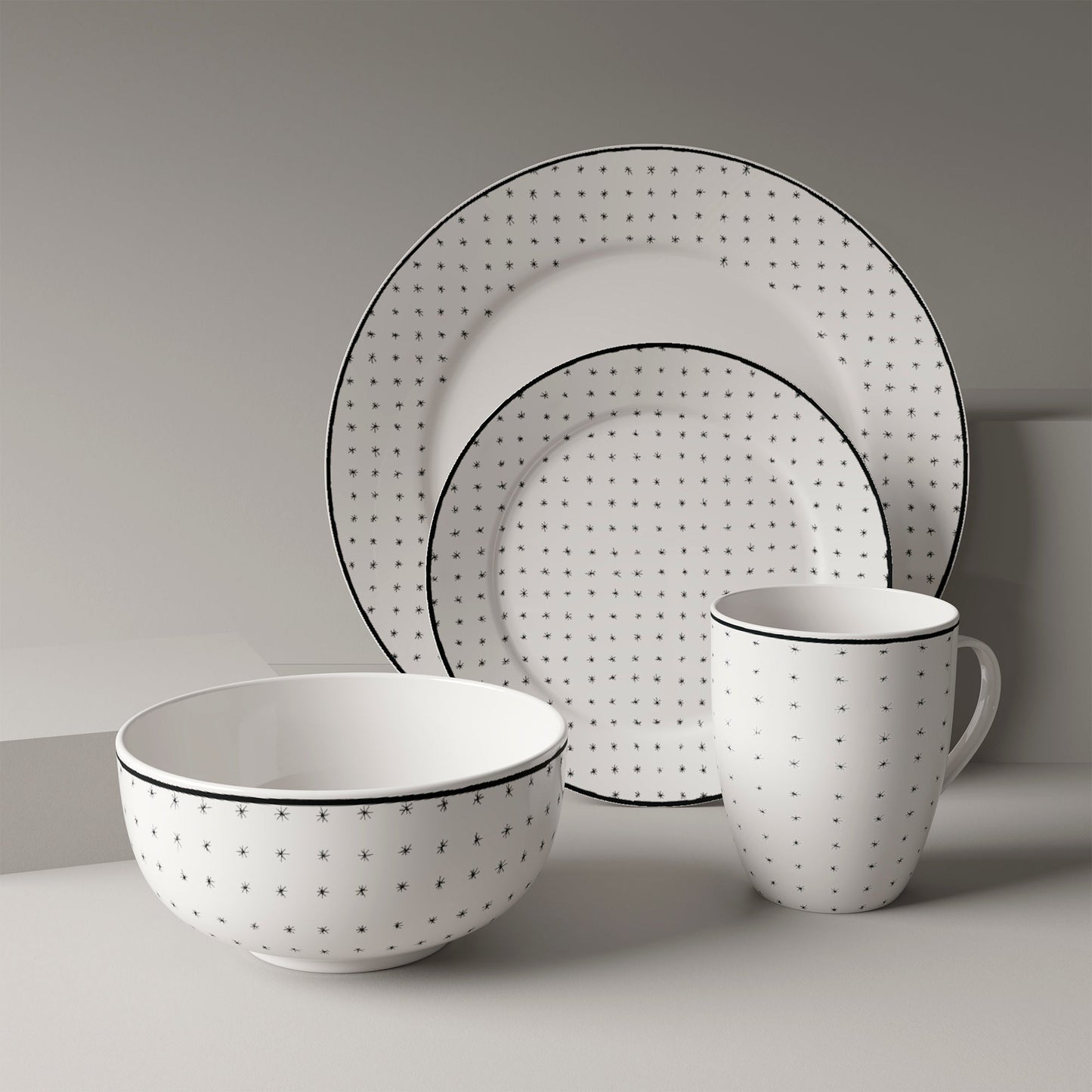 Dinnerware Set 12 Piece Black and White Service for 4