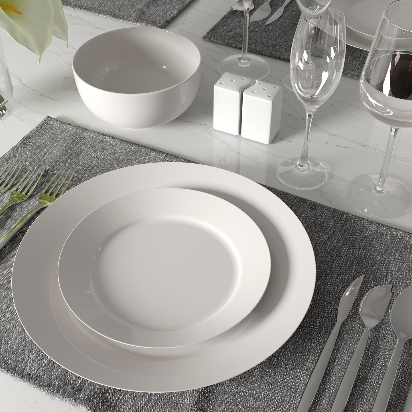 Plain White 12 Piece Dinnerware Set Round Rim Service For Four