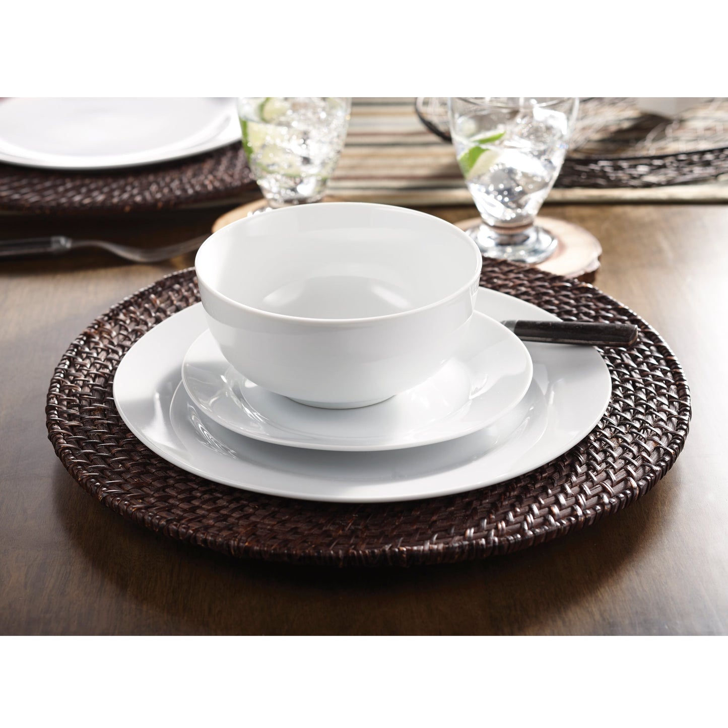 Plain White 12 Piece Dinnerware Set Round Rim Service For Four