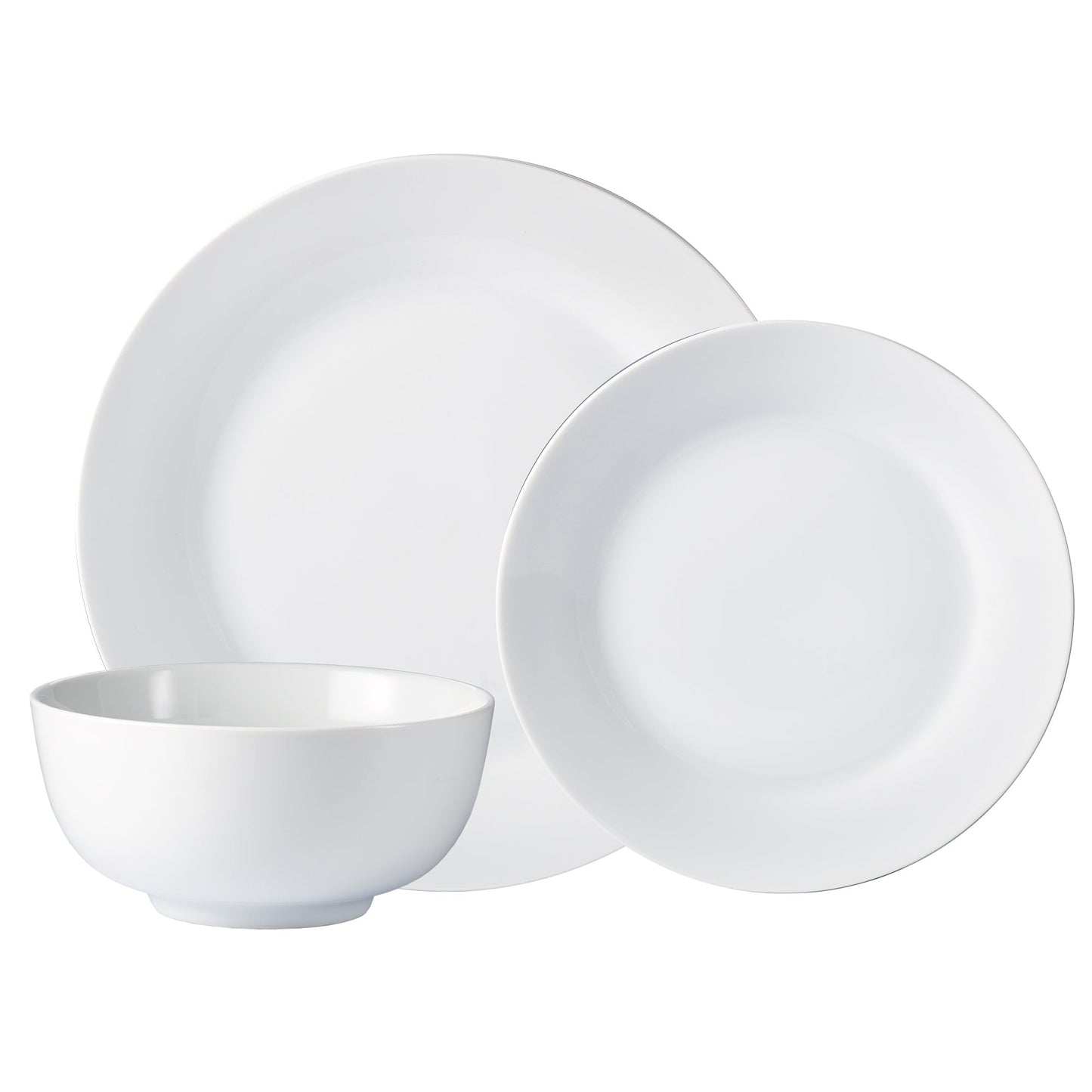 Plain White 12 Piece Dinnerware Set Round Rim Service For Four