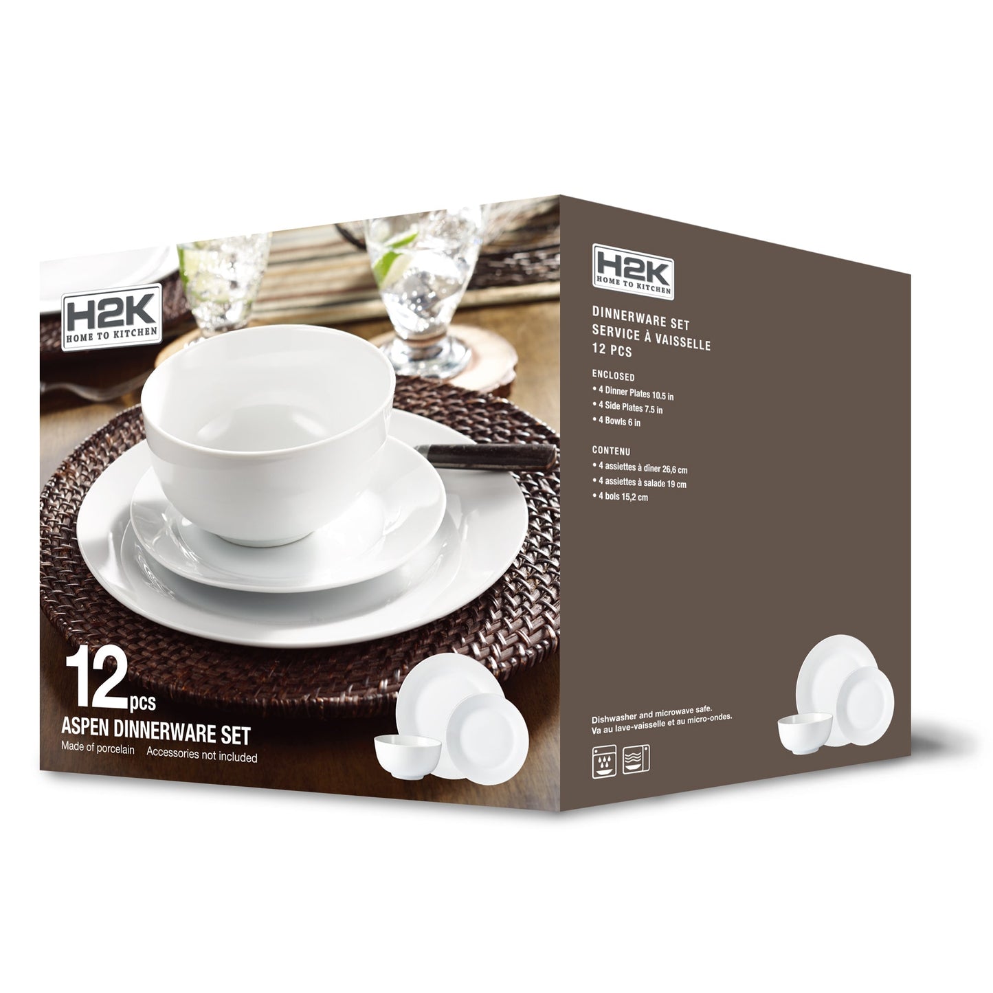 Plain White 12 Piece Dinnerware Set Round Rim Service For Four