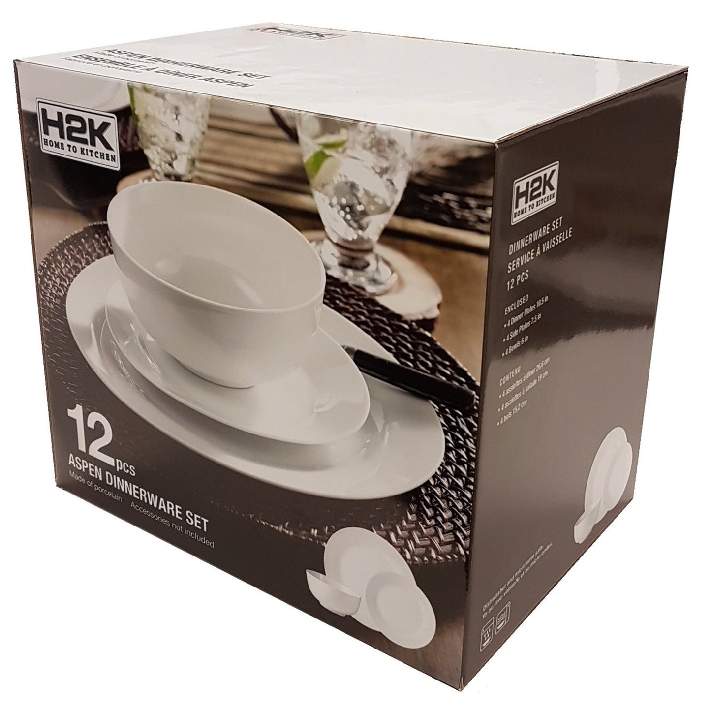 Plain White 12 Piece Dinnerware Set Round Rim Service For Four