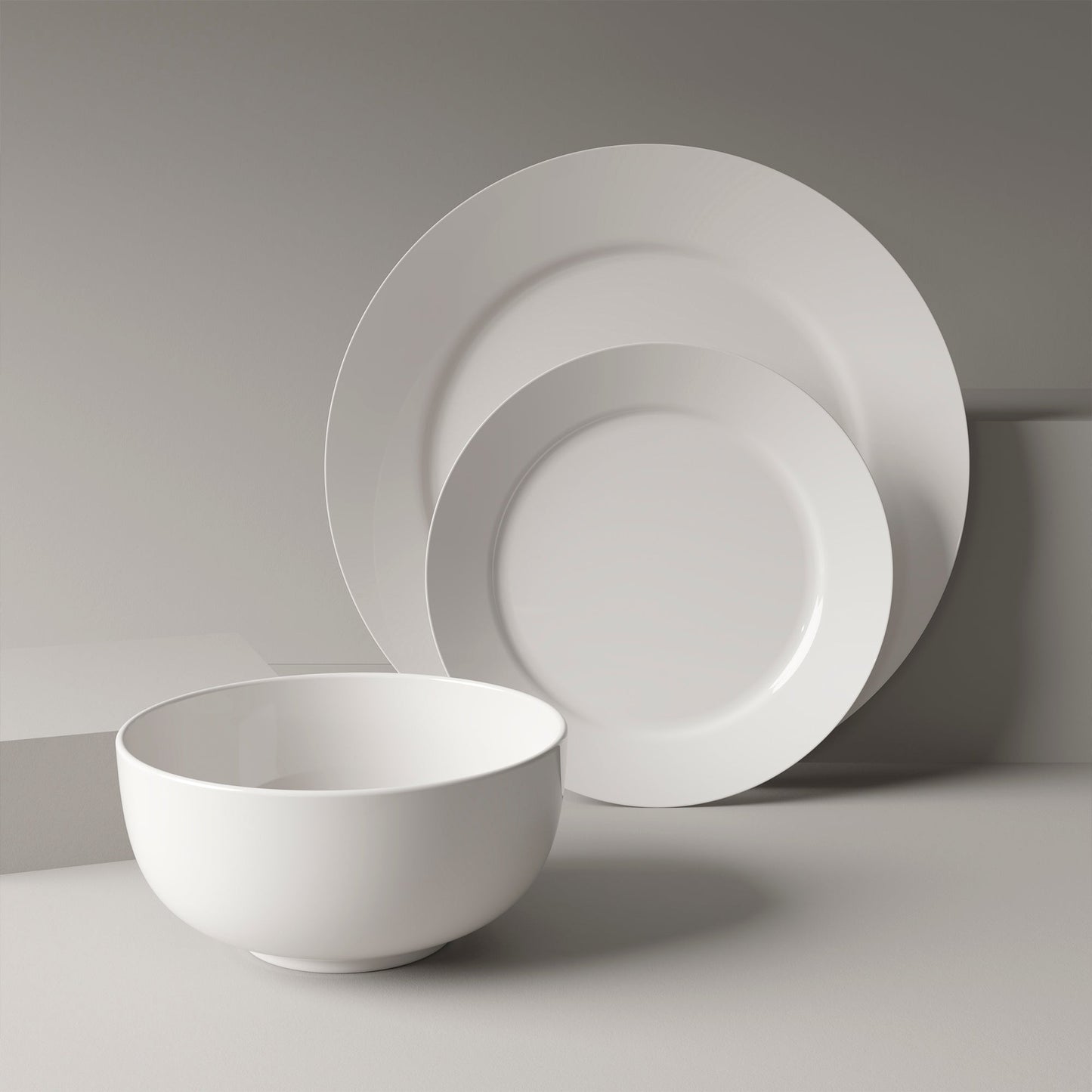 Plain White 12 Piece Dinnerware Set Round Rim Service For Four