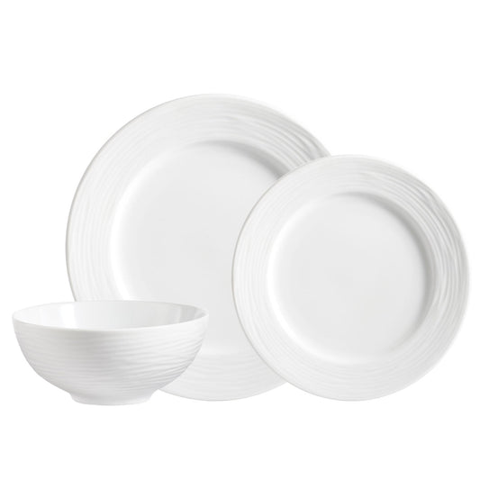 Dinnerware Set 12 Piece Round Rim Embossed Wave Service for 4