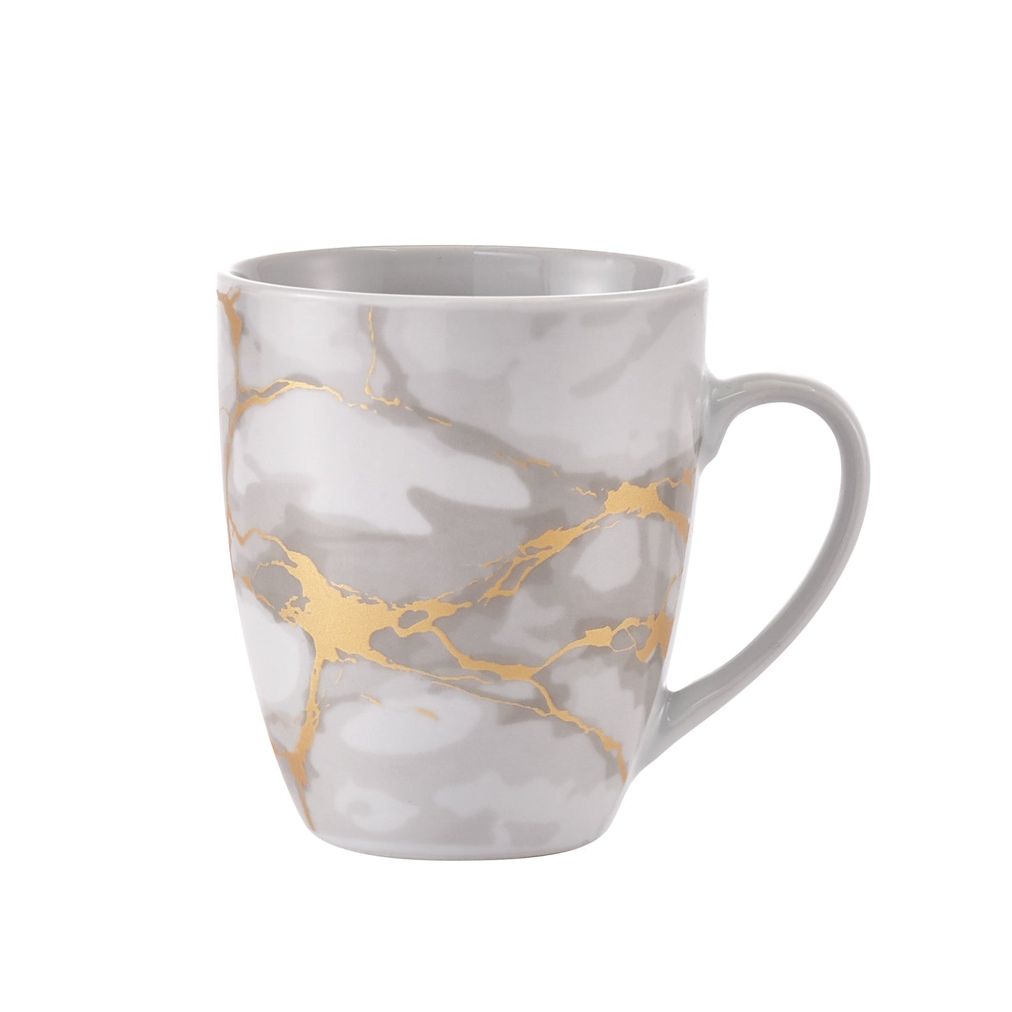 Dinnerware Set 16 Piece Coupe Porcelain Gold Marble Look Service for 4