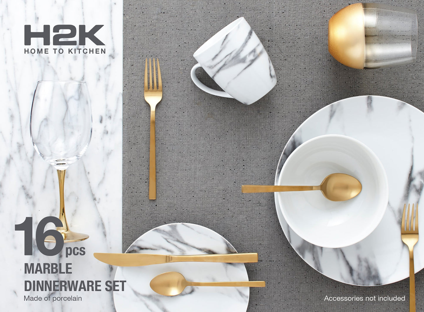 Marble Porcelain Coupe Dinnerware Set 16 Piece Service For Four