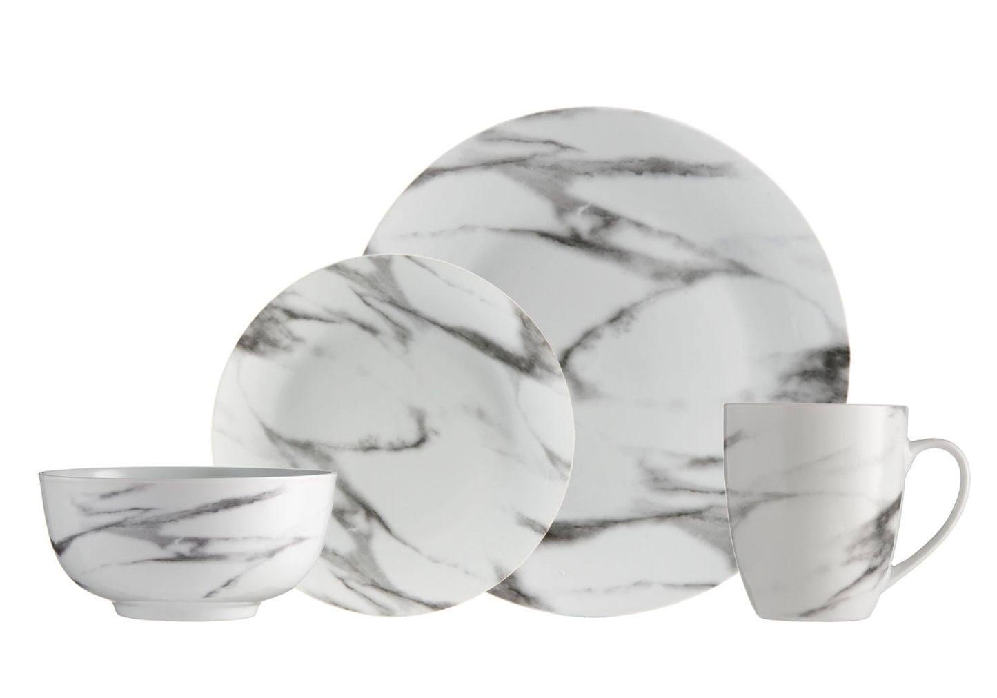Marble Porcelain Coupe Dinnerware Set 16 Piece Service For Four