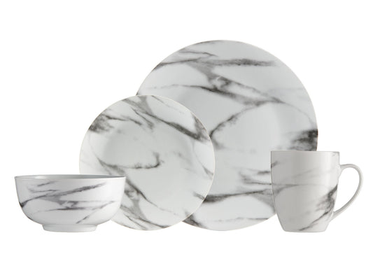 Marble Porcelain Coupe Dinnerware Set 16 Piece Service For Four