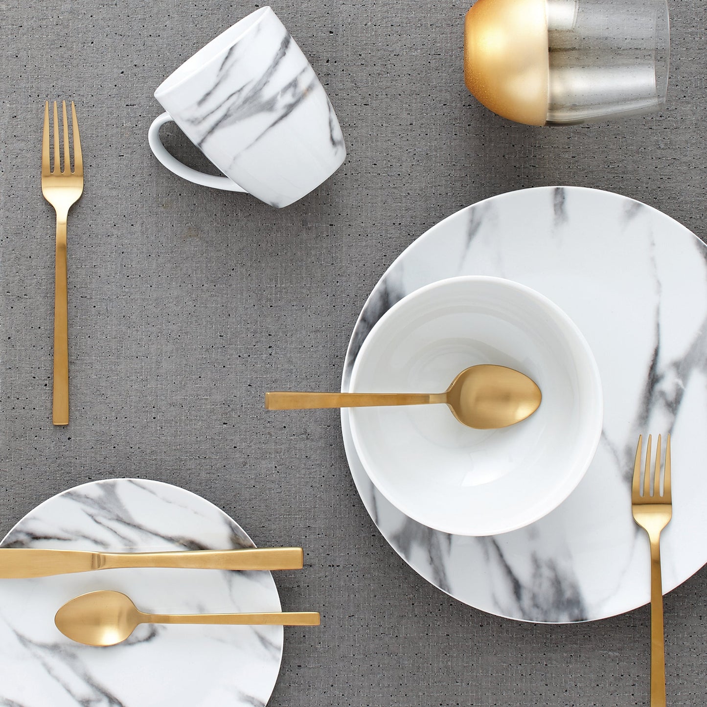 Marble Porcelain Coupe Dinnerware Set 16 Piece Service For Four