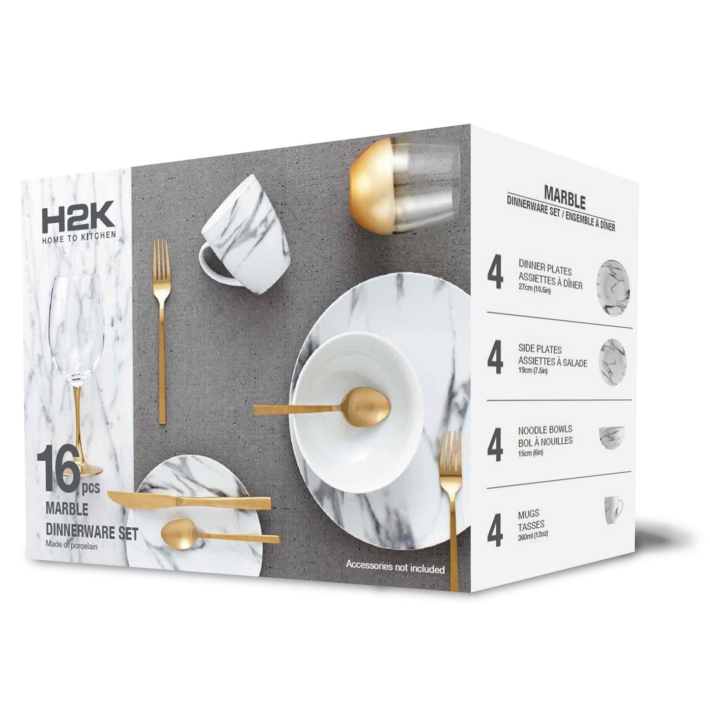 Marble Porcelain Coupe Dinnerware Set 16 Piece Service For Four
