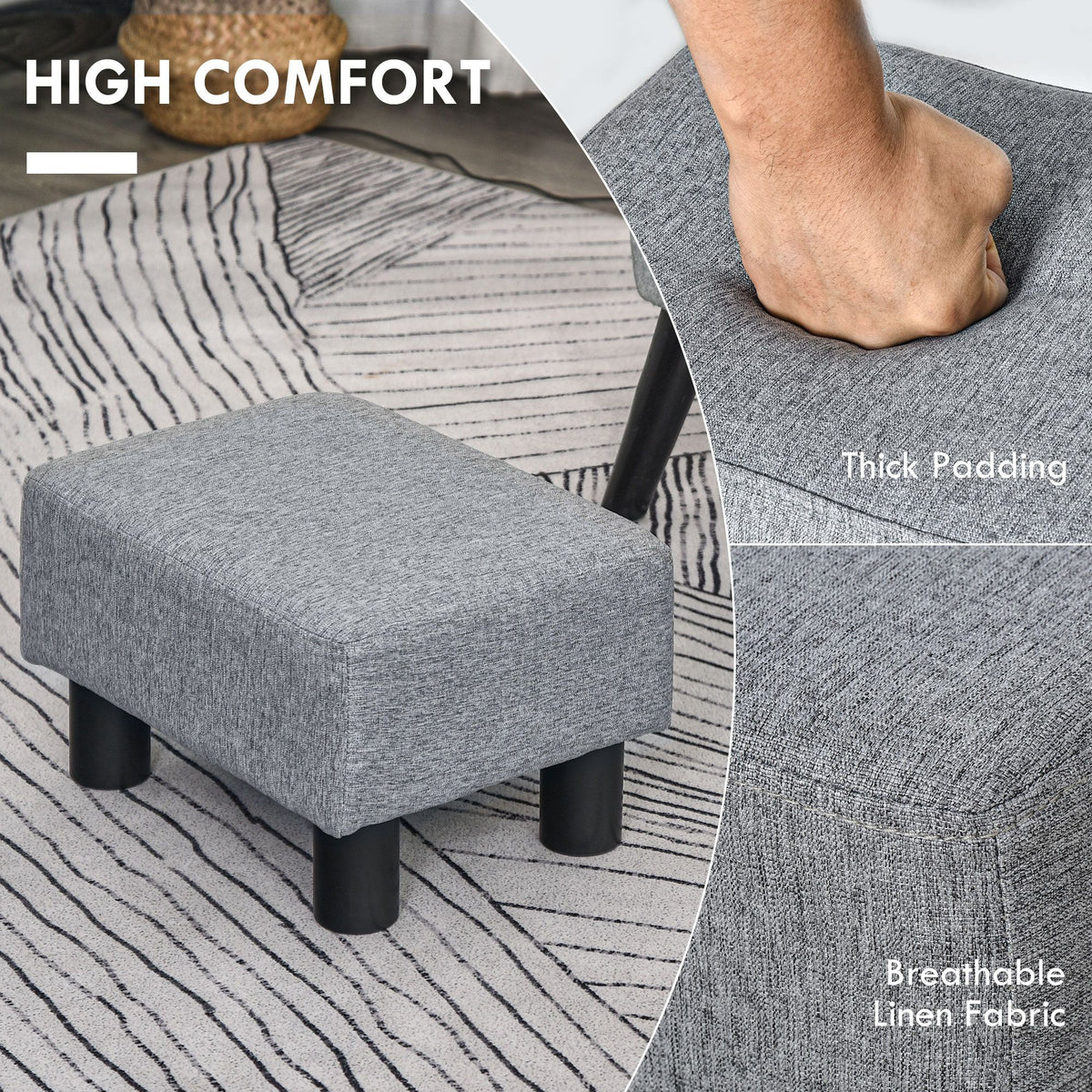Gray linen 16-inch ottoman cube footrest pouf
