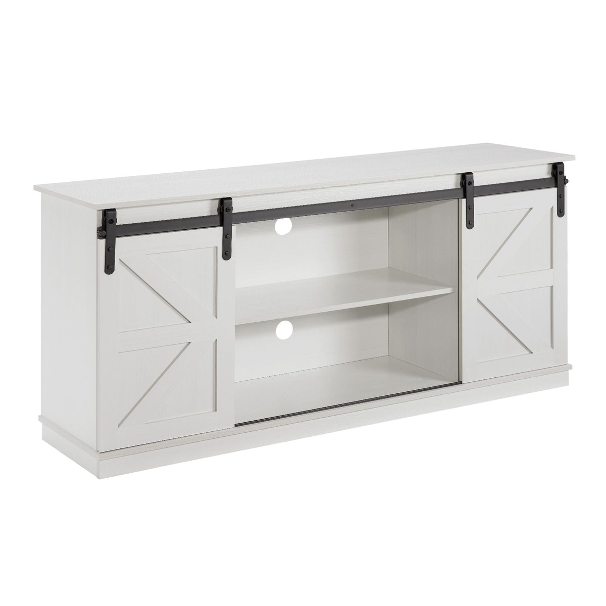 White farmhouse TV stand with sliding barn doors, 58-inch entertainment center