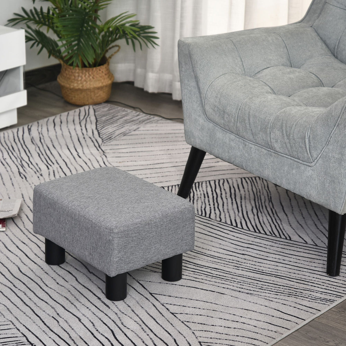 Gray linen 16-inch ottoman cube footrest pouf