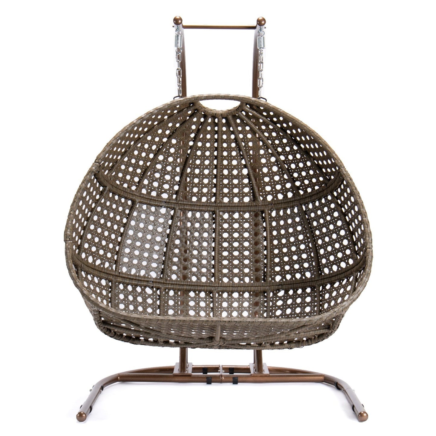 Stylish Brown Wicker Double-Seat Swing Chair with Stand