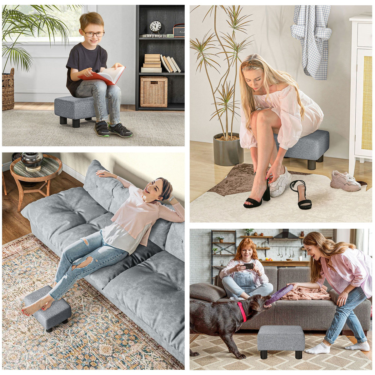 Gray linen 16-inch ottoman cube footrest pouf