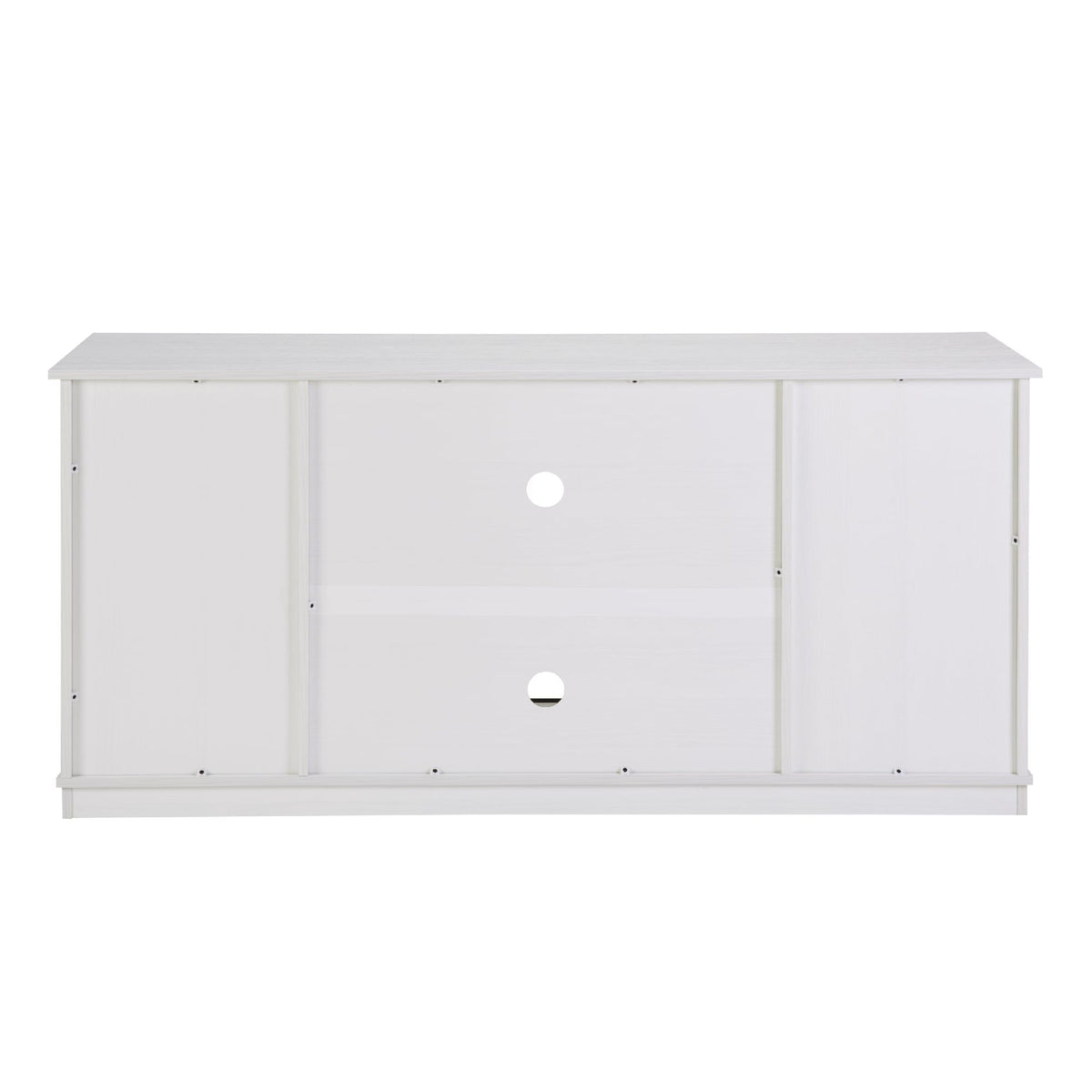 White 58-inch farmhouse TV stand with sliding barn doors and ample storage