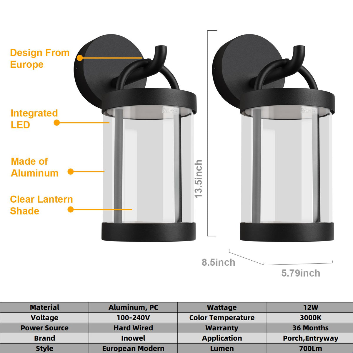 Inowel outdoor waterproof LED wall sconce lantern exterior light fixture