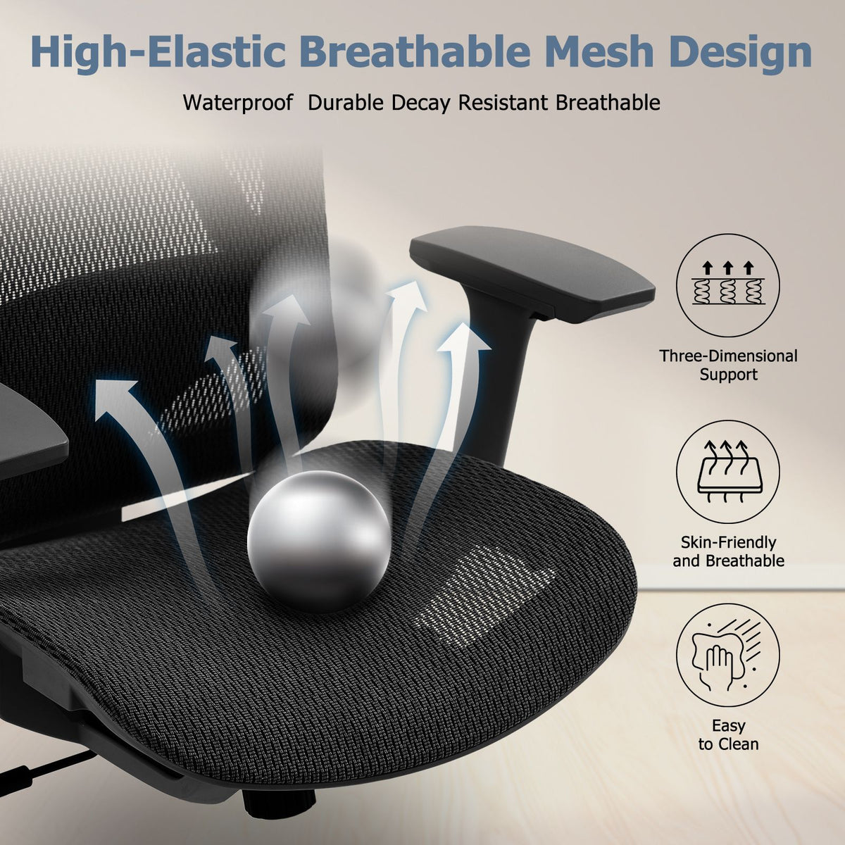 Ergonomic office chair with high back, mesh, adjustable headrest, and lumbar support.
