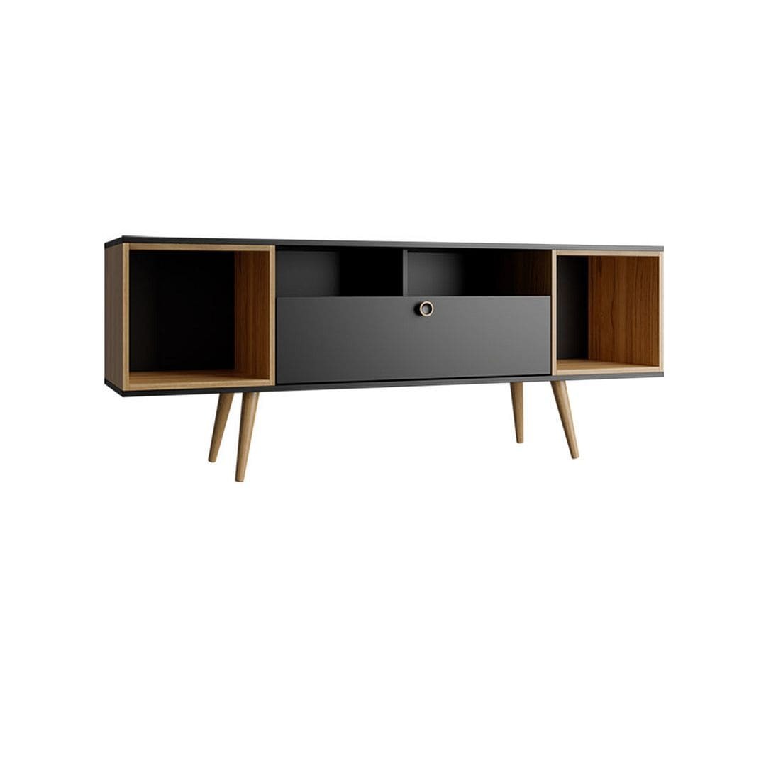 Stylish Manhattan Comfort Theodore 62" TV Stand with open storage and sleek design for modern entertainment setups.