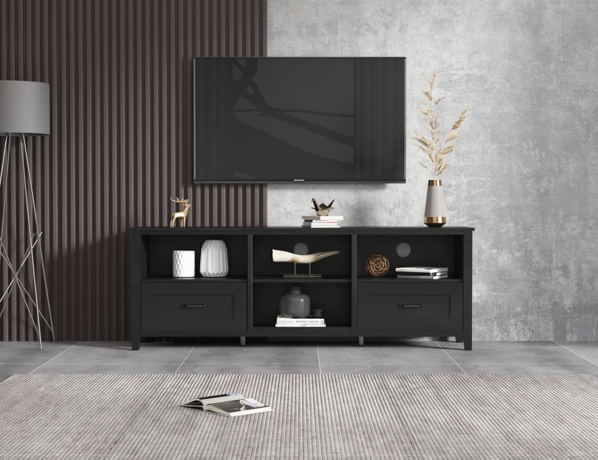 Stylish Black TV Stand for Living Room and Bedroom with storage, perfect for TVs up to 60 inches. Ideal for organization.