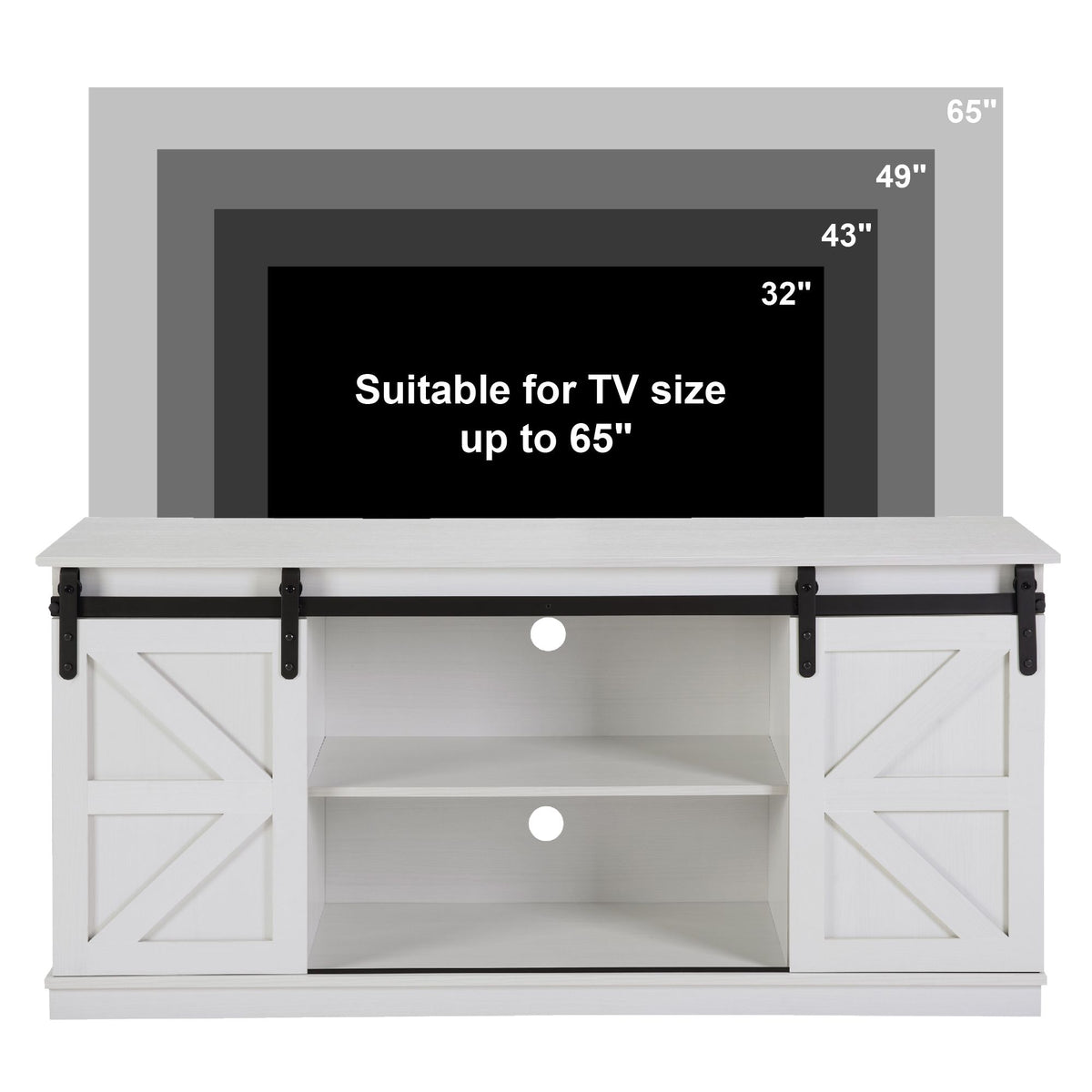 White farmhouse TV stand with sliding barn doors