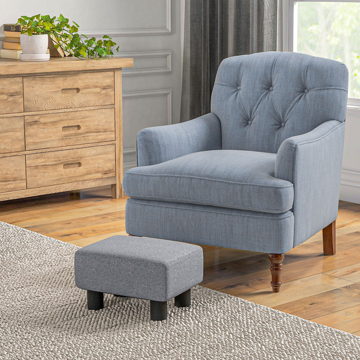 Gray linen 16-inch ottoman cube footrest pouf accent
