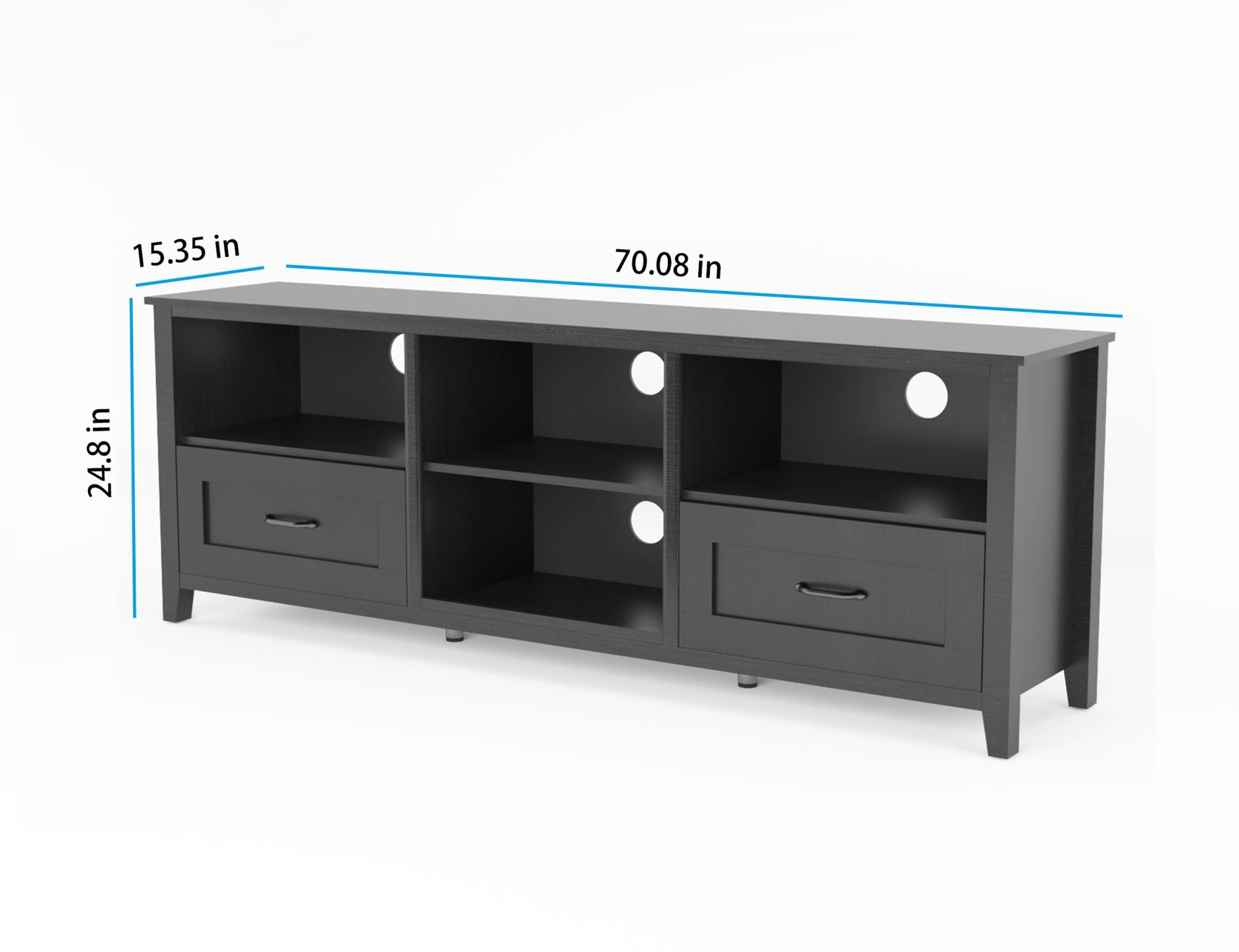 Stylish Black TV Stand for Living Room and Bedroom, featuring spacious tabletop and open storage compartments.