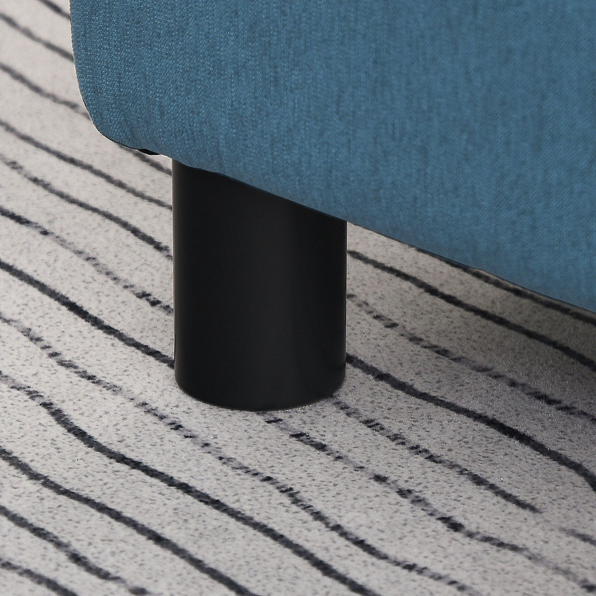 Blue linen fabric cube ottoman footrest stool for living room