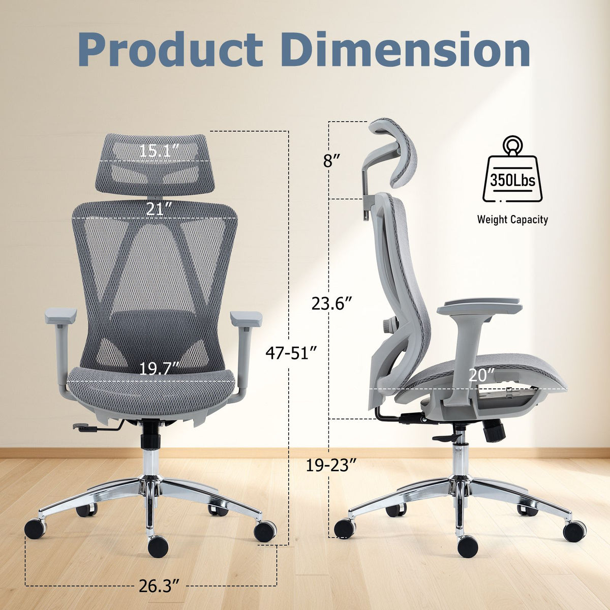 Ergonomic mesh office chair with adjustable headrest, lumbar support, and padded seat.