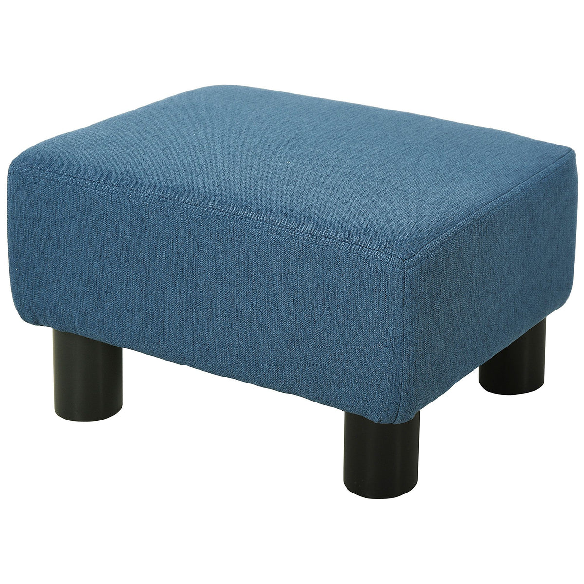 Small blue linen cube ottoman footrest for living room