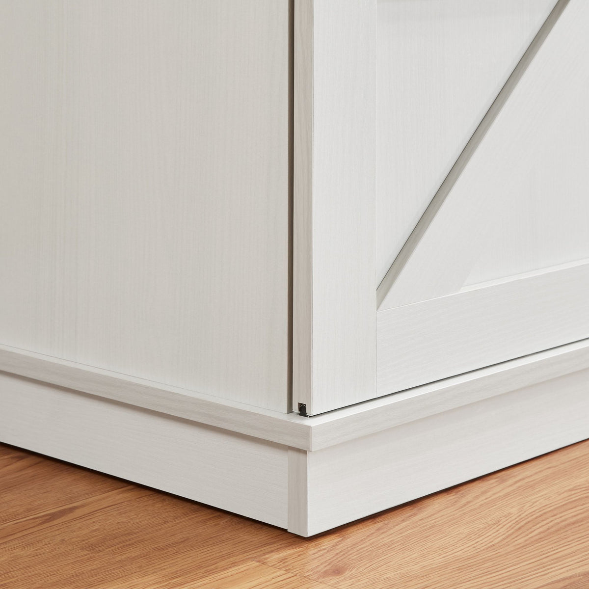 White 58-inch farmhouse TV stand with sliding barn doors and storage.