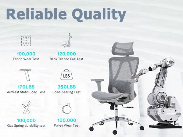 Ergonomic office chair with high mesh back, adjustable headrest, lumbar support, and padded seat