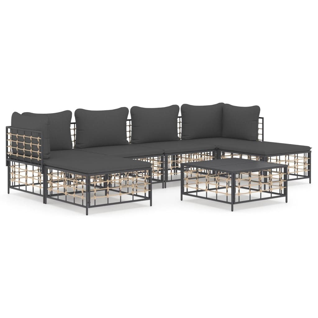 7-Piece Anthracite Poly Rattan Patio Lounge Set with Cushions