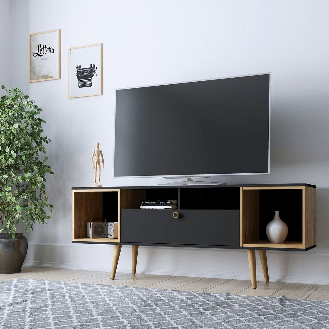 Stylishly designed Manhattan Comfort Theodore 62" TV Stand with ample storage and open display areas for decor.