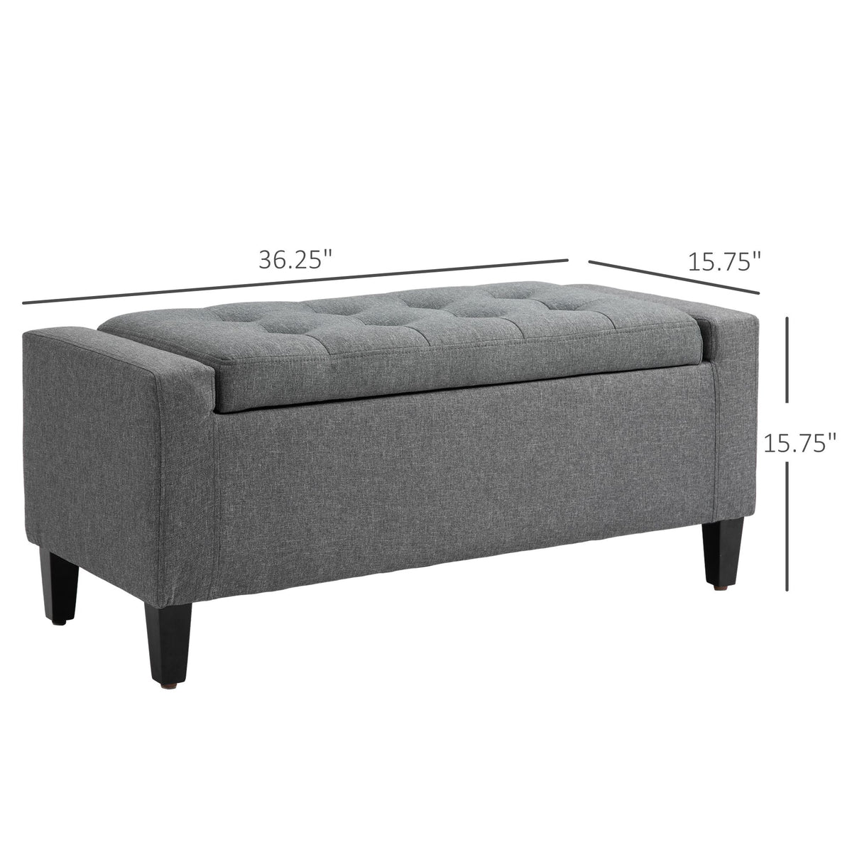 Gray linen storage ottoman with lift top and hidden footstool.