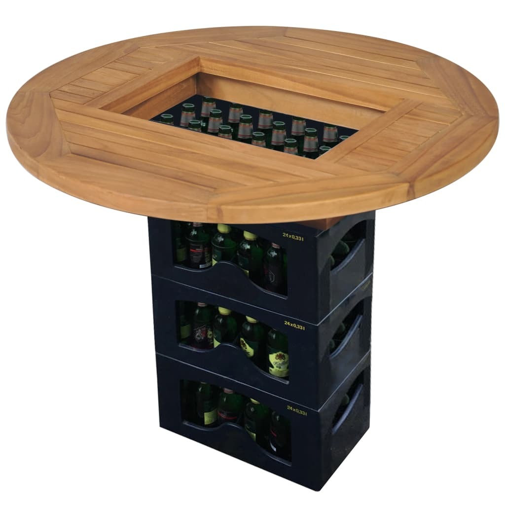 Teak Beer Crate Table Top - 27.6" Space-Saving Design