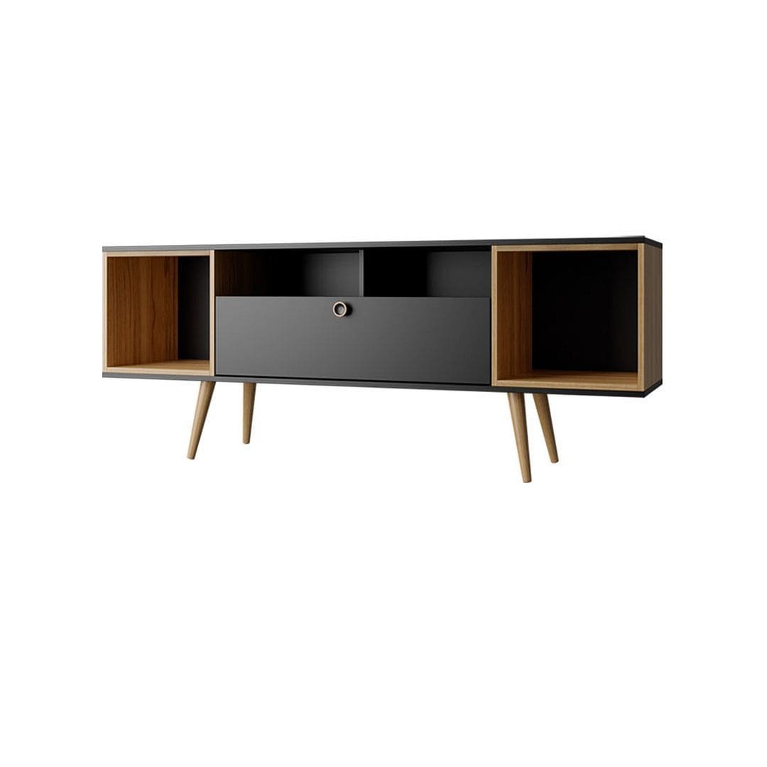 Stylish Manhattan Comfort Theodore 62" TV Stand with storage and open display areas for a modern living space.