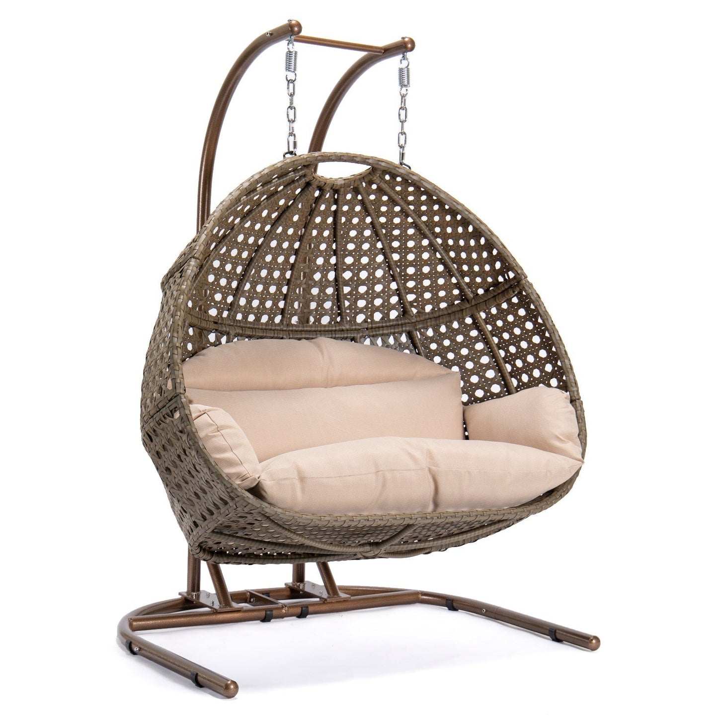 Stylish Brown Wicker Double-Seat Swing Chair with Stand