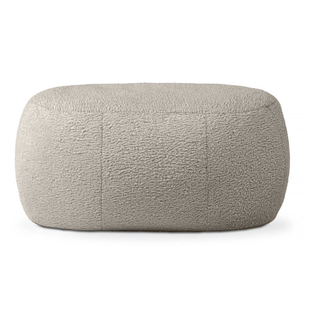 Oval smoke grey faux shearling pouf ottoman