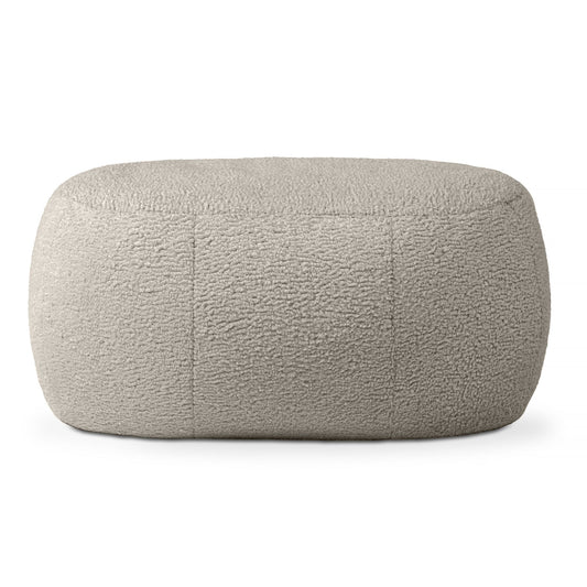 Oval smoke grey faux shearling pouf ottoman