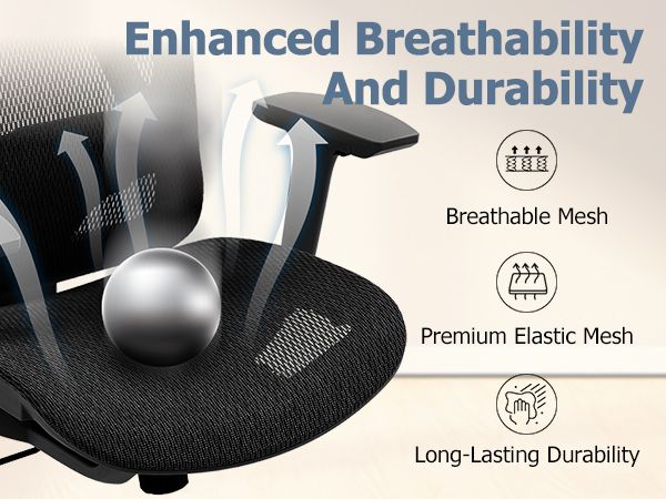 Ergonomic office chair with high mesh back, adjustable headrest, lumbar support, and padded seat.