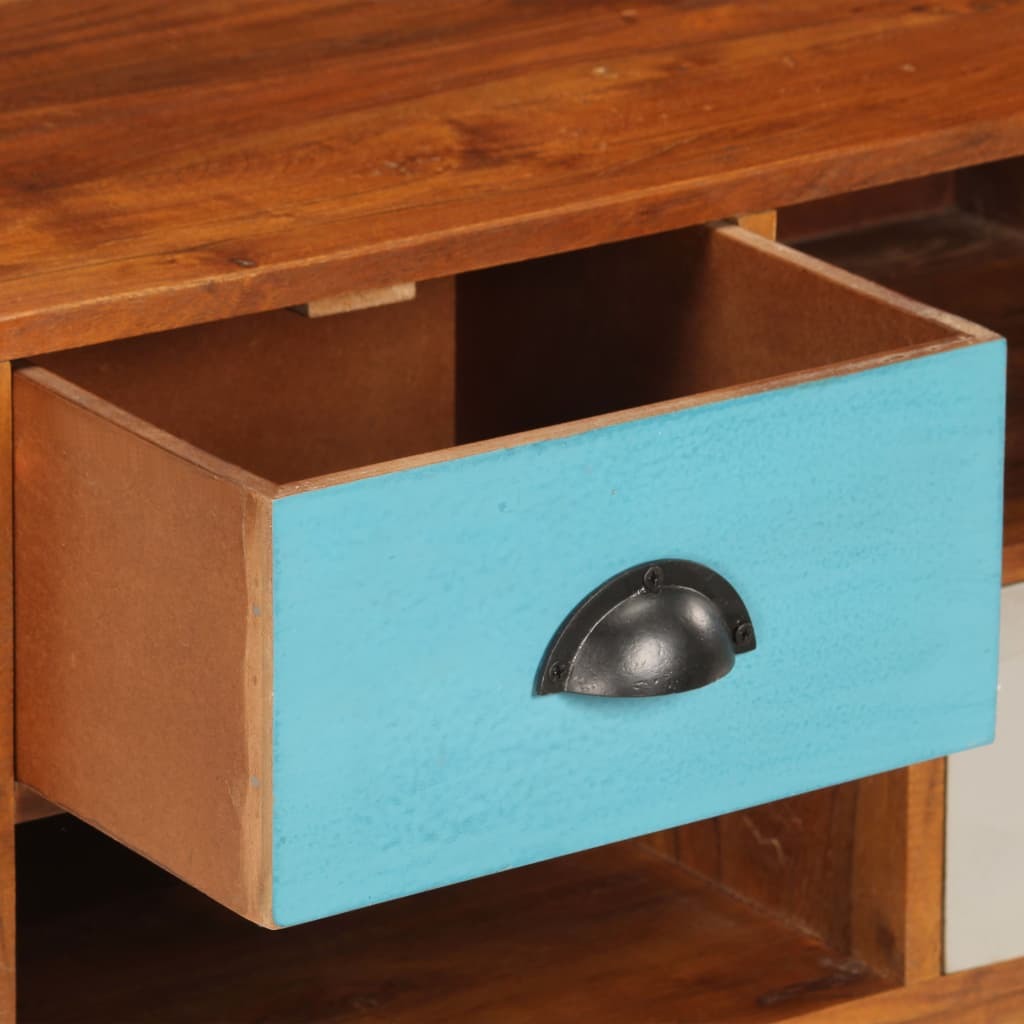Blakhom 43-inch dark honey acacia wood TV cabinet with three drawers.
