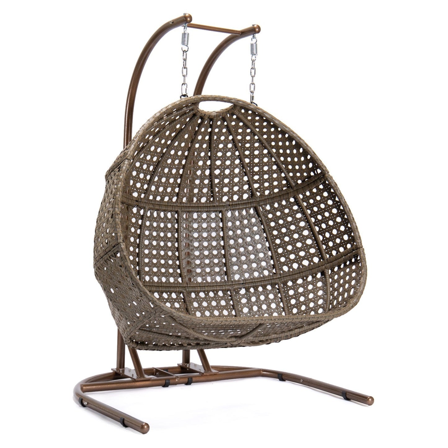 Stylish Brown Wicker Double-Seat Swing Chair with Stand