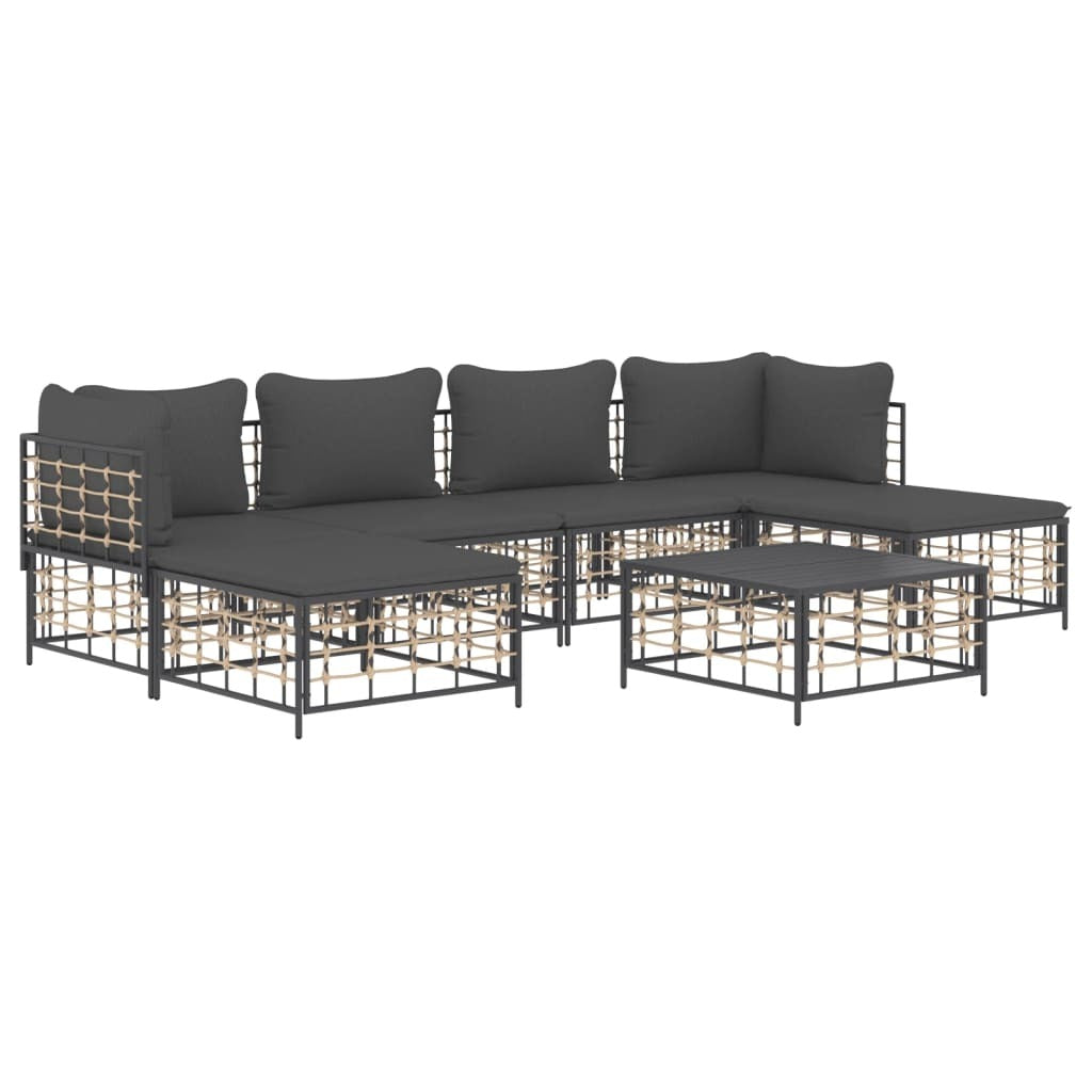 7-Piece Anthracite Poly Rattan Patio Lounge Set with Cushions