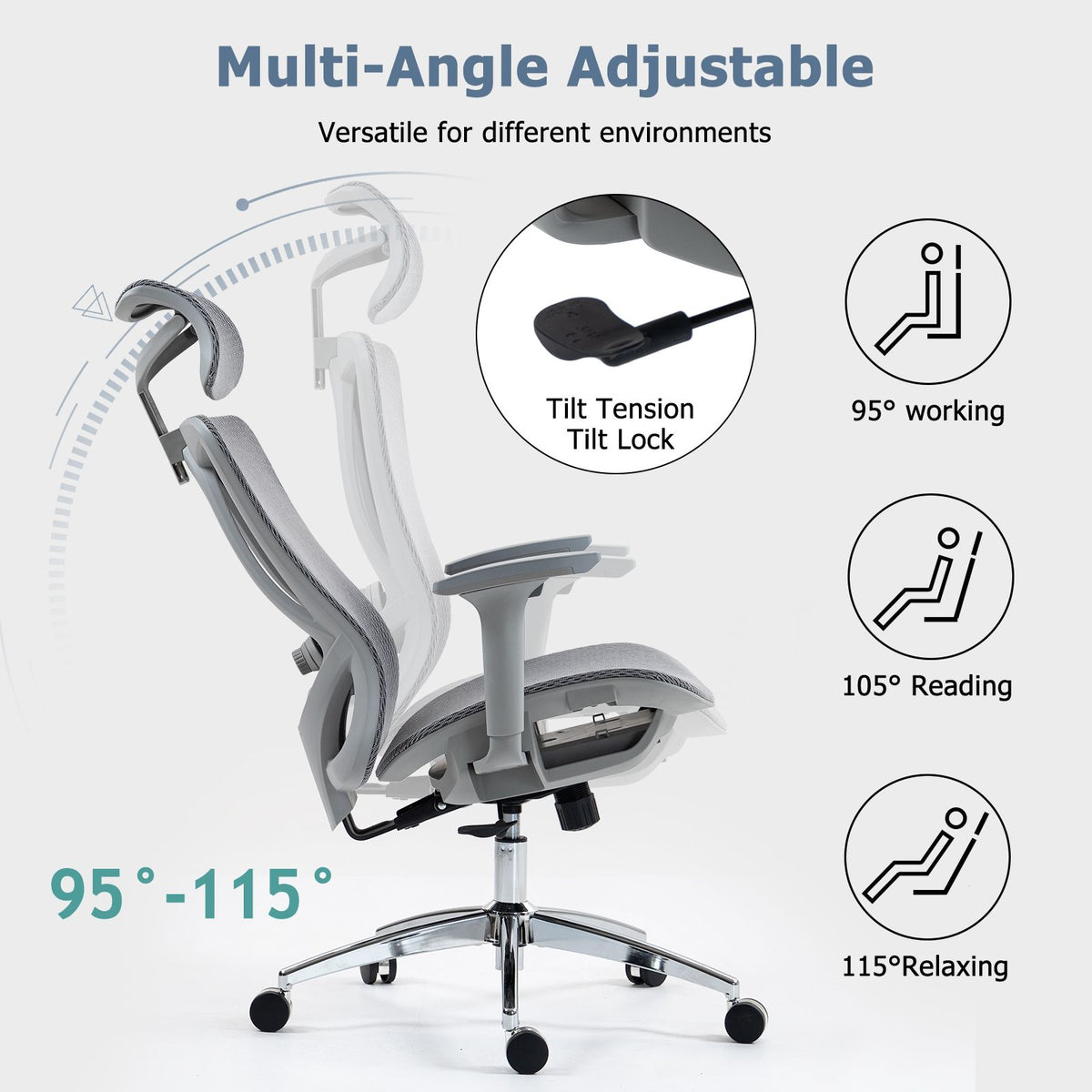 Ergonomic mesh office chair with headrest, lumbar support, and padded seat
